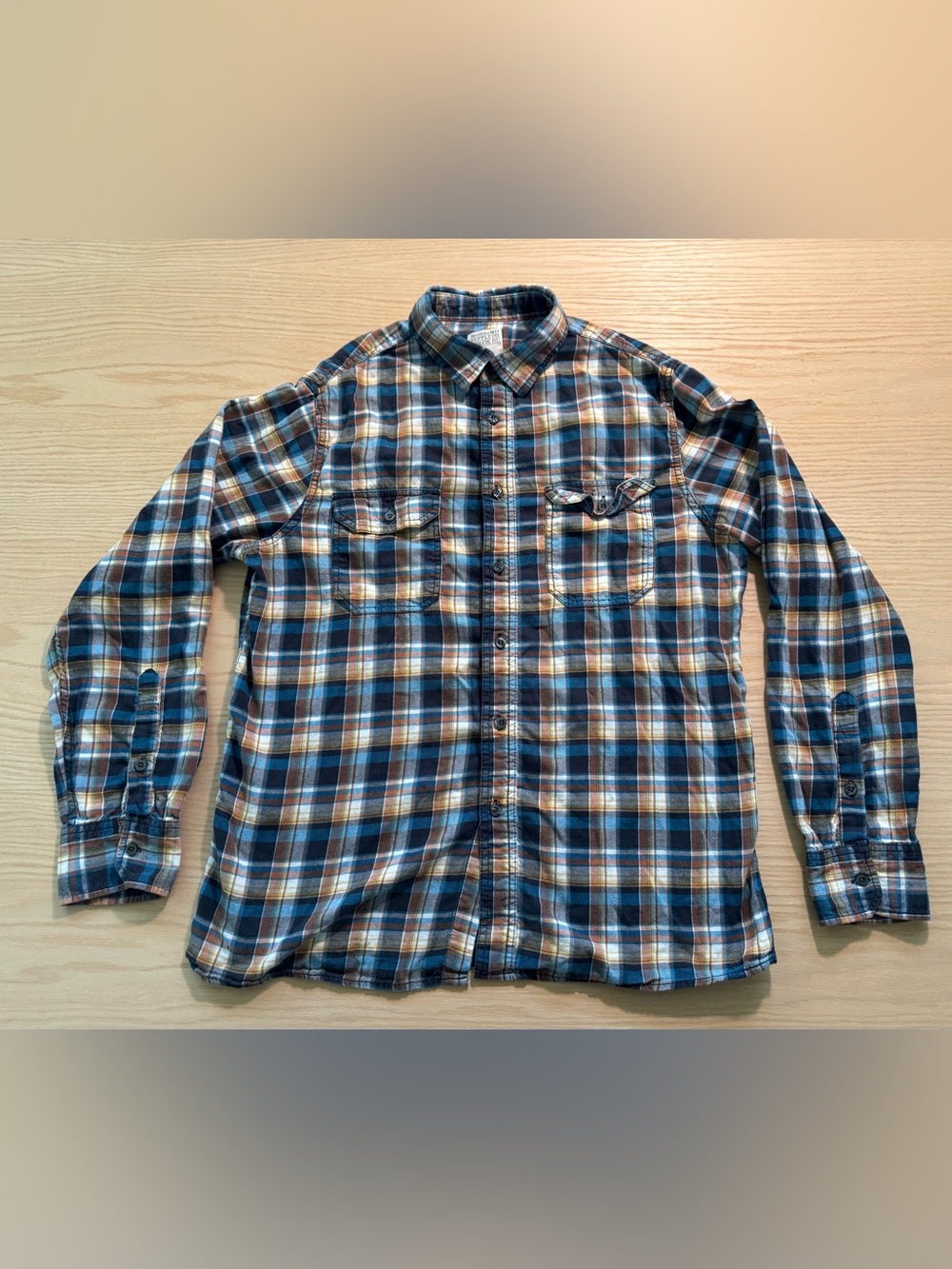 Mossimo Supply Co. Blue and Brown Plaid Button-Down Shirt